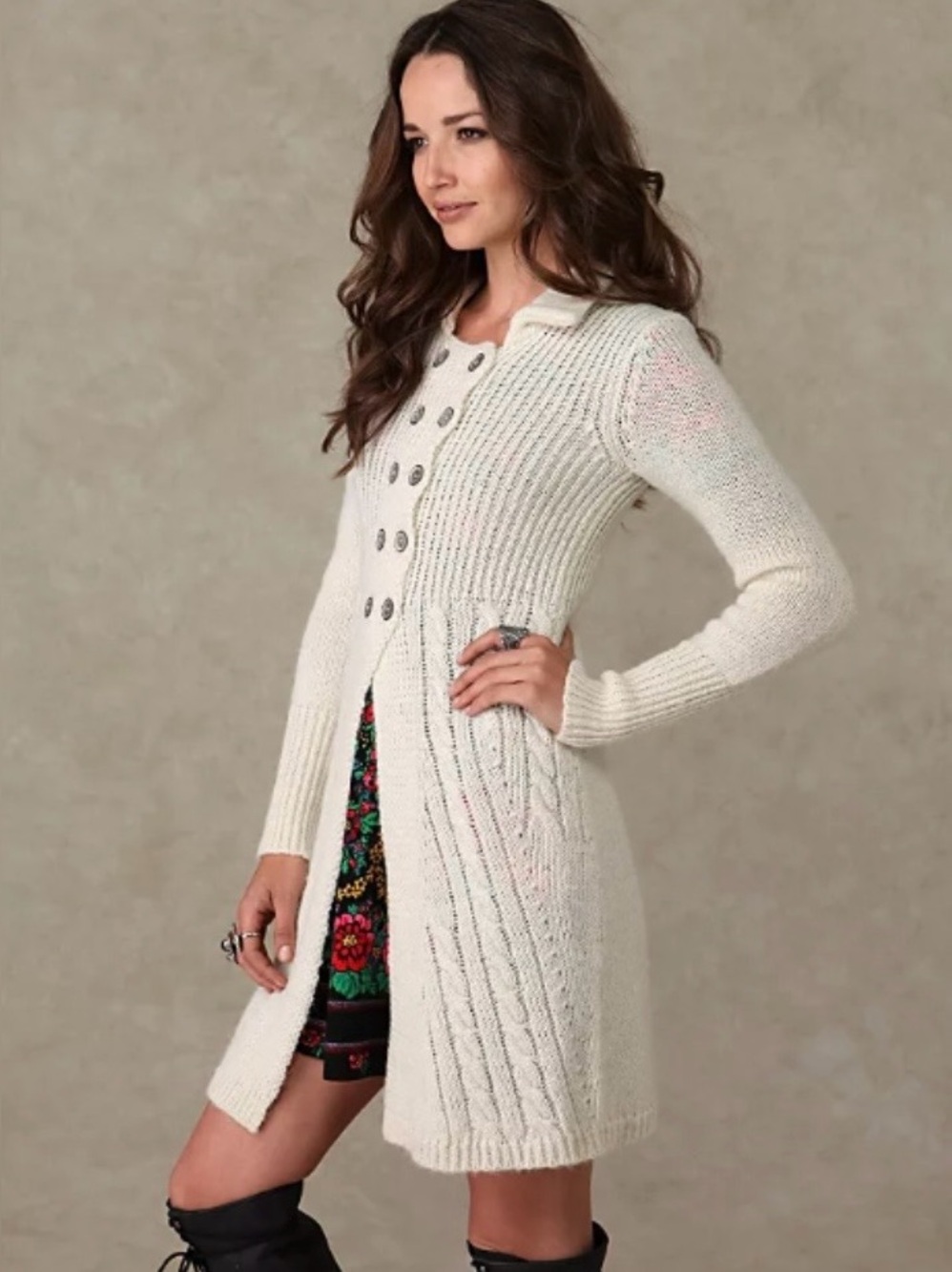 Free People Cable Double Breast Long Cardigan Size M